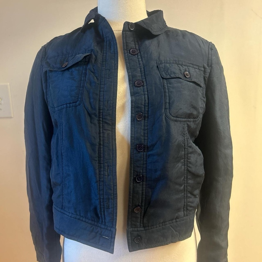 DKNY 100% Silk Black Button Up Cargo Jacket size M